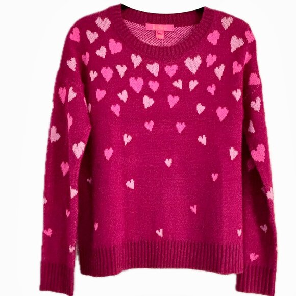 Lilly Pulitzer Elizabelle Sweater Mulberry Ombre Heart Jacquard Womens Sz XS NEW - Picture 1 of 12